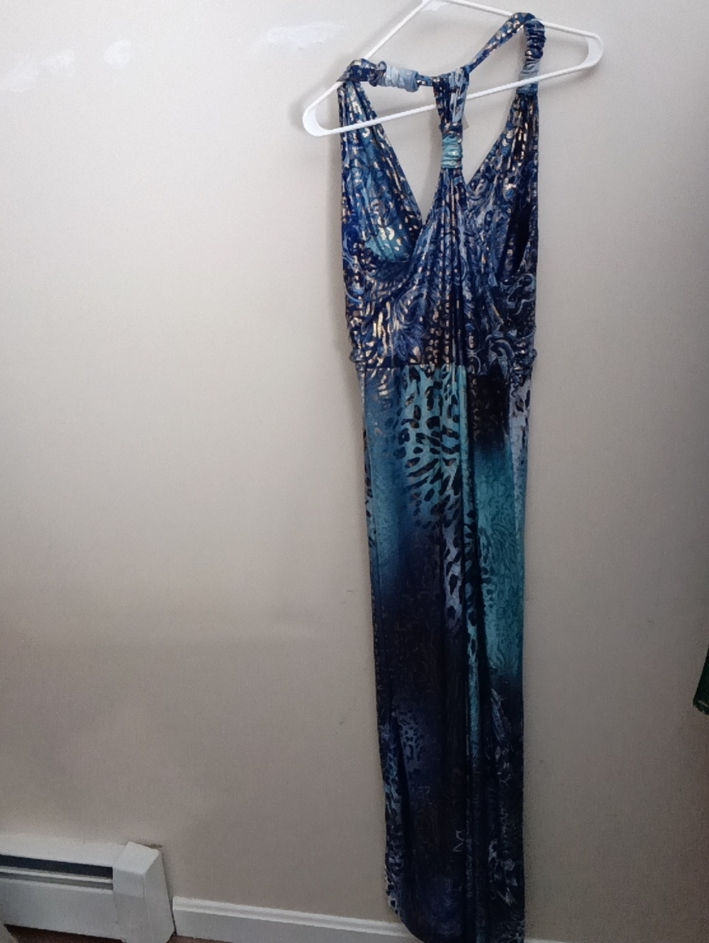SHORELNE V-Neck Teal Ombre Maxi Dress with Abstract Print SIZE 3 XL BUT LOOK XL - Picture 8 of 8